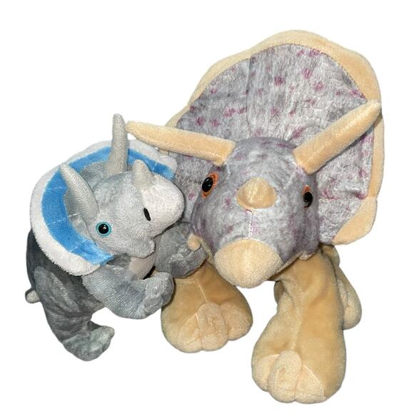 Wild Republic Plush Dinosaur Triceratops Stuffed Animal 16" Nursery Gift Lot x2 - Picture 2 of 15